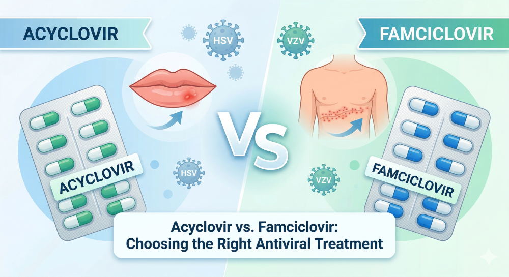 comparing Acyclovir vs. Famciclovir antiviral medications for the treatment of cold sores and shingles